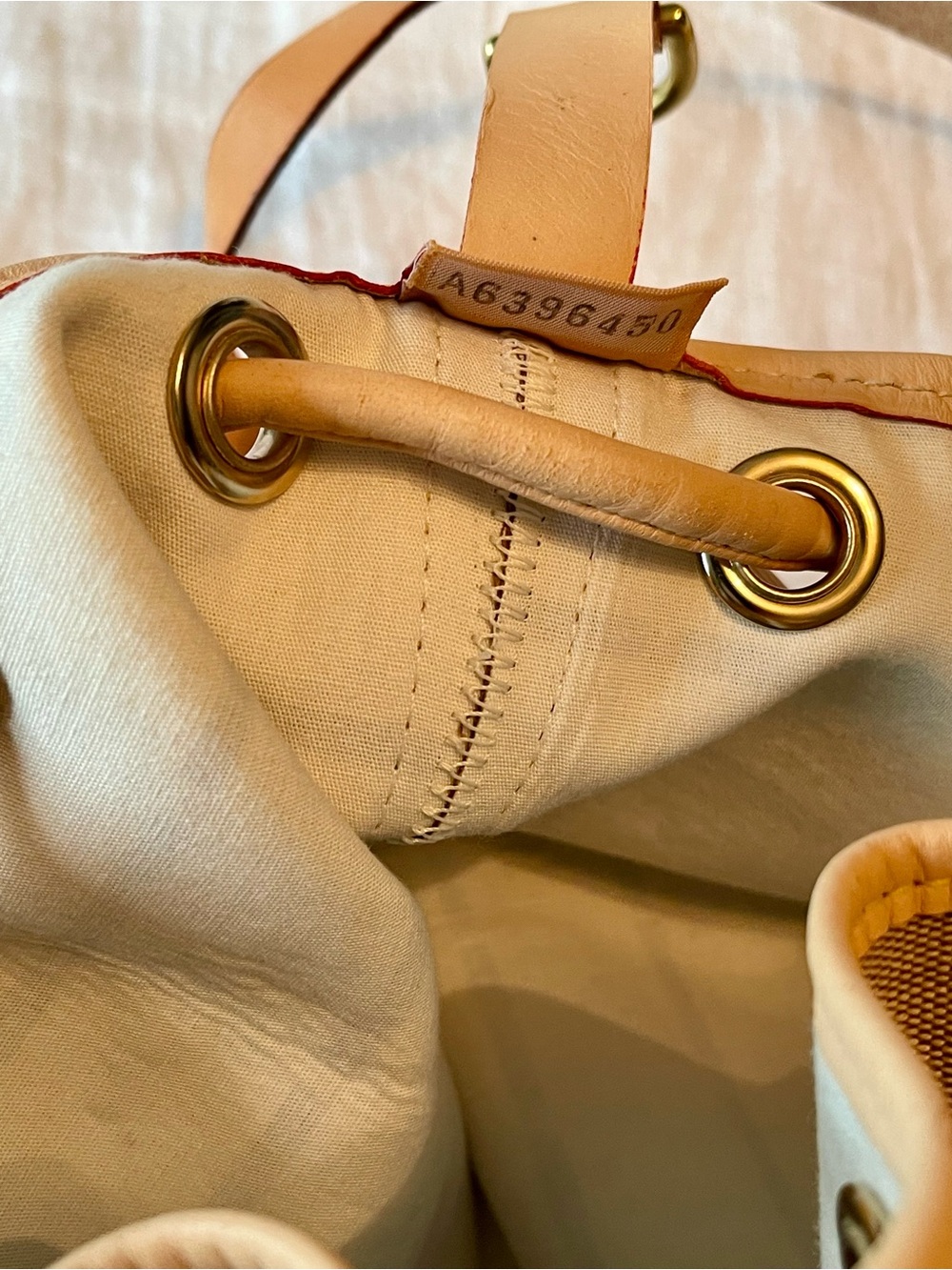 Dooney & Bourke Tan Monogram Drawstring Bucket Bag with Leather Trim - Picture 6 of 9